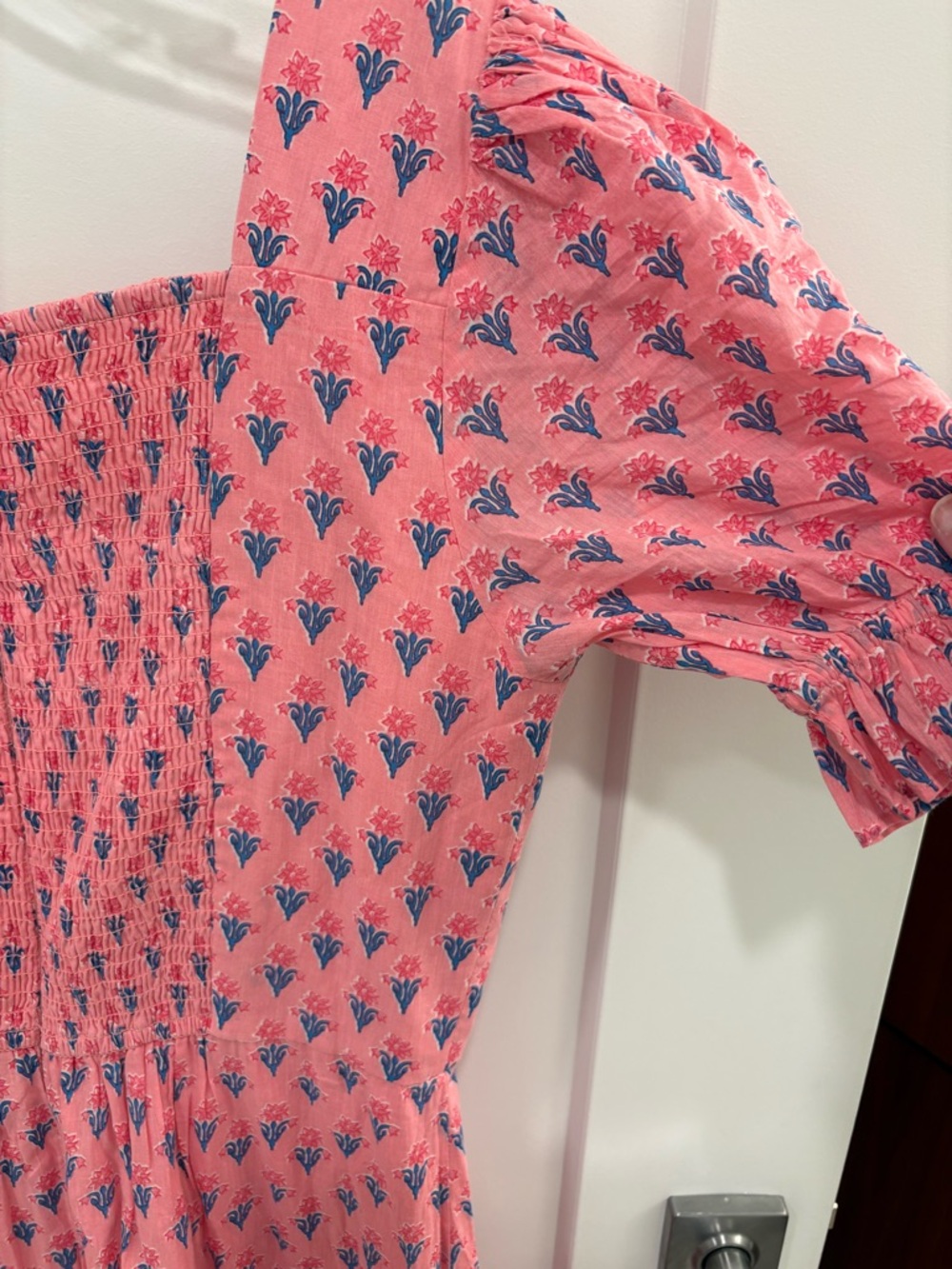 Ivy City Co Pink Catalina Floral Smocked Milkmaid Prairie Midi Dress With Slit - Picture 9 of 14